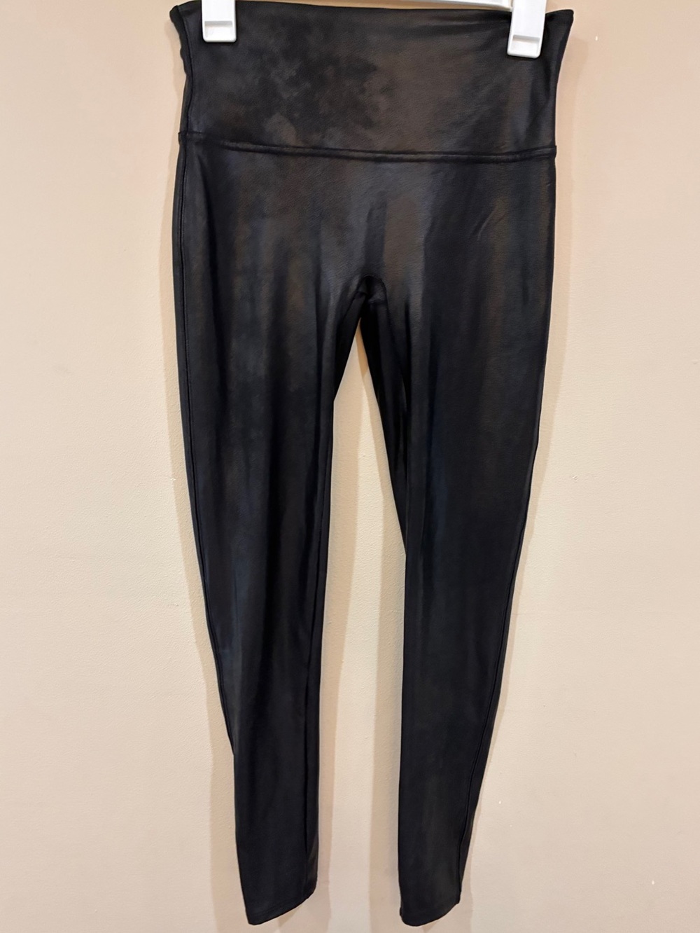 Spanx Faux Leather Black High-Waist Leggings size Petite Large
